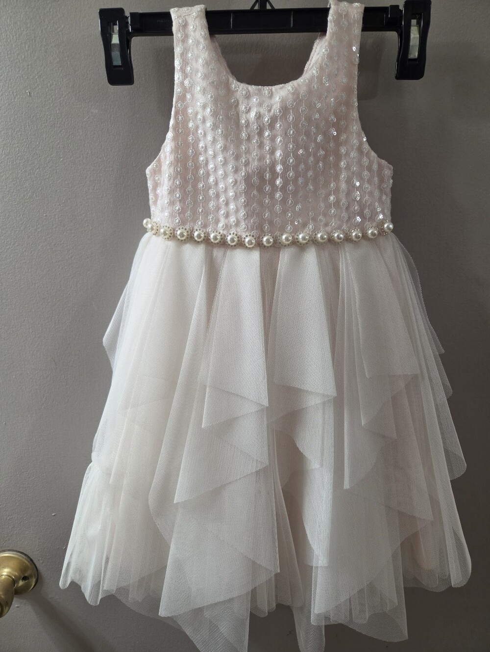 American Princess Girls Pearl W/Crystal Trim Pink Blush Tulle Party Dress. Sz 4T